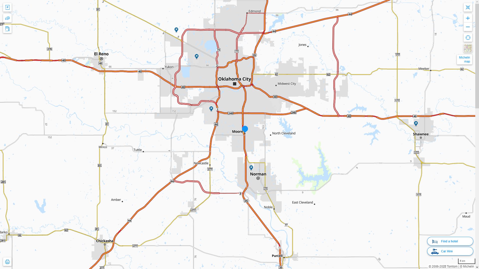 Moore Oklahoma Highway and Road Map